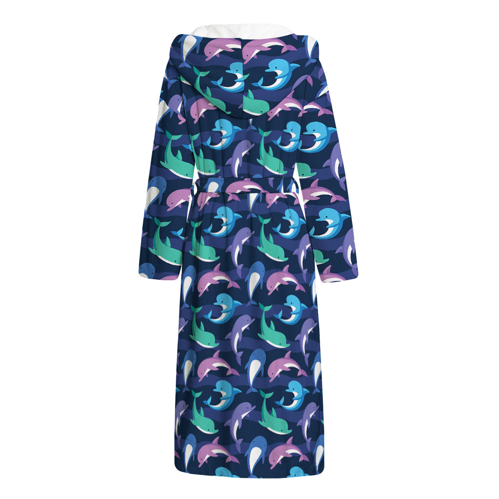Colorful Dolphin Pattern Print Hooded Bathrobe