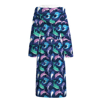 Colorful Dolphin Pattern Print Hooded Bathrobe