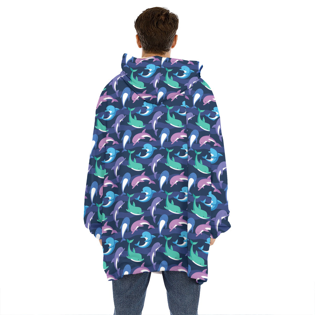 Colorful Dolphin Pattern Print Hoodie Blanket