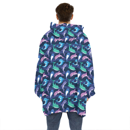 Colorful Dolphin Pattern Print Hoodie Blanket