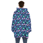 Colorful Dolphin Pattern Print Hoodie Blanket