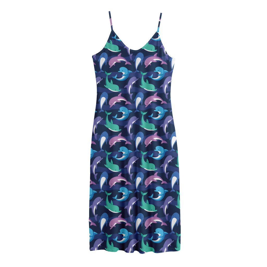 Colorful Dolphin Pattern Print Jersey Midi Cami Dress