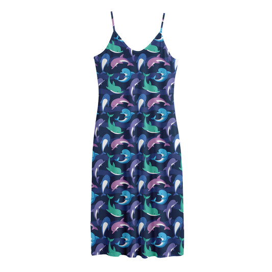Colorful Dolphin Pattern Print Jersey Midi Cami Dress