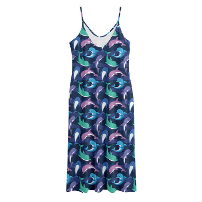 Colorful Dolphin Pattern Print Jersey Midi Cami Dress
