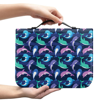 Colorful Dolphin Pattern Print Leather Bible Cover