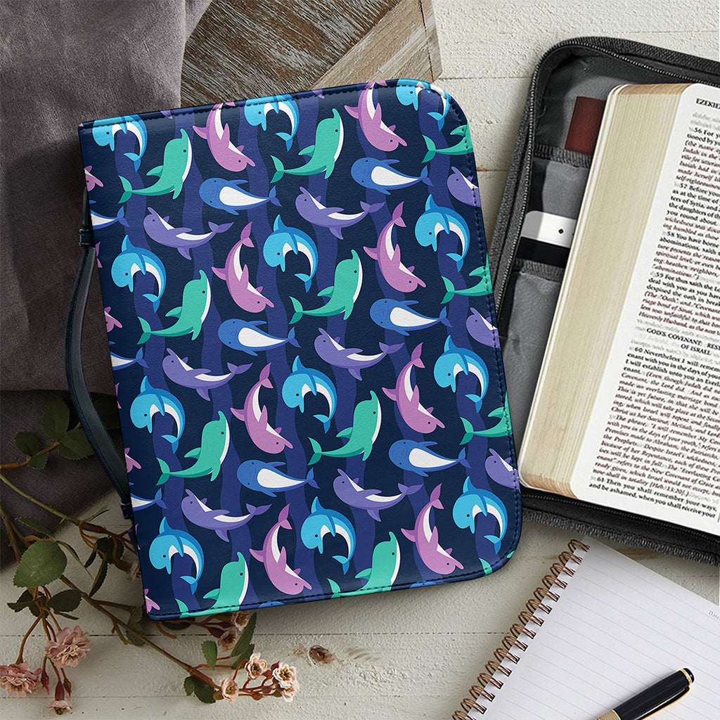 Colorful Dolphin Pattern Print Leather Bible Cover