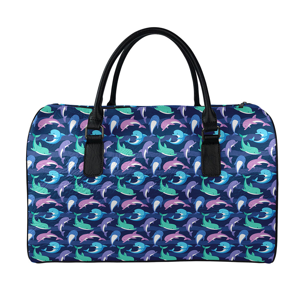 Colorful Dolphin Pattern Print Leather Duffle Bag
