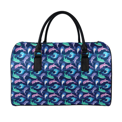 Colorful Dolphin Pattern Print Leather Duffle Bag