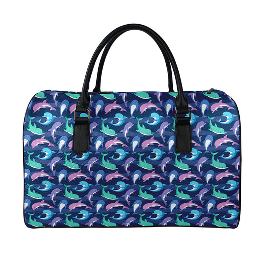 Colorful Dolphin Pattern Print Leather Duffle Bag