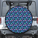 Colorful Dolphin Pattern Print Leather Spare Tire Cover