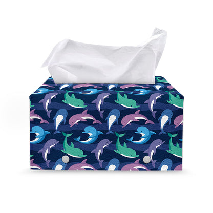 Colorful Dolphin Pattern Print Leather Tissue Box Cover