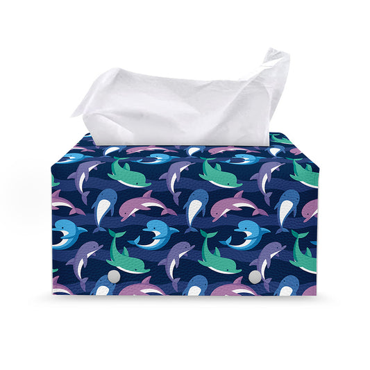 Colorful Dolphin Pattern Print Leather Tissue Box Cover