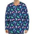 Colorful Dolphin Pattern Print Long Sleeve Baseball Jersey