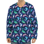 Colorful Dolphin Pattern Print Long Sleeve Baseball Jersey