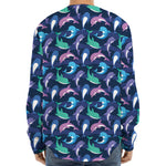 Colorful Dolphin Pattern Print Long Sleeve Baseball Jersey