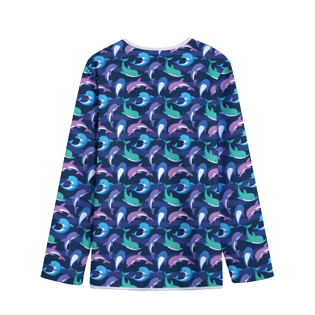 Colorful Dolphin Pattern Print Long Sleeve Short Coat