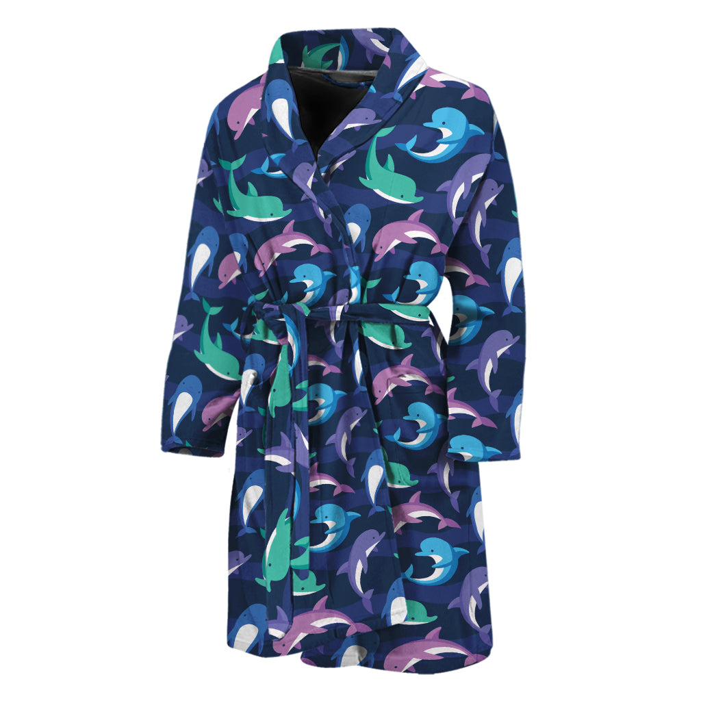 Colorful Dolphin Pattern Print Men's Bathrobe