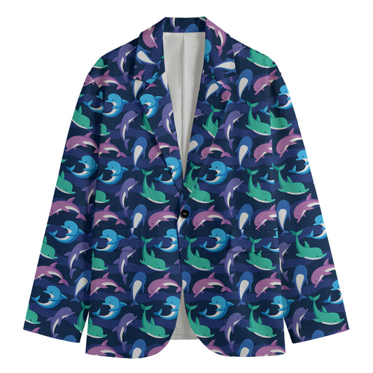 Colorful Dolphin Pattern Print Men's Blazer