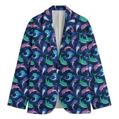Colorful Dolphin Pattern Print Men's Cotton Blazer