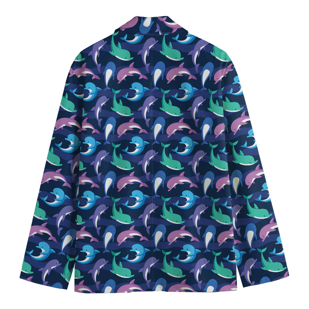 Colorful Dolphin Pattern Print Men's Cotton Blazer