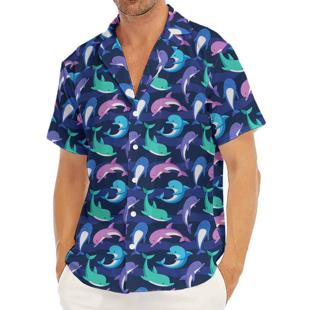 Colorful Dolphin Pattern Print Men's Deep V-Neck Shirt
