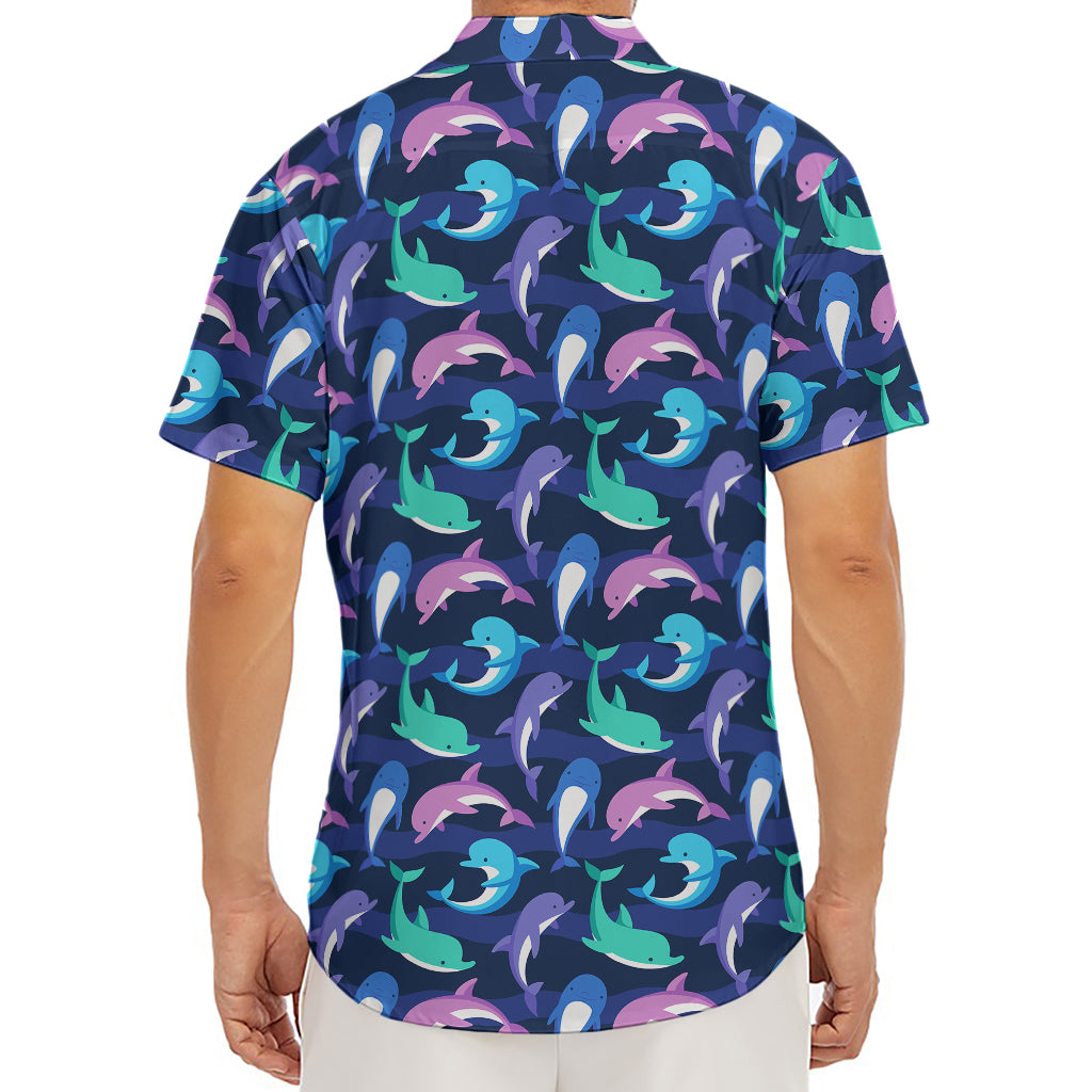 Colorful Dolphin Pattern Print Men's Deep V-Neck Shirt