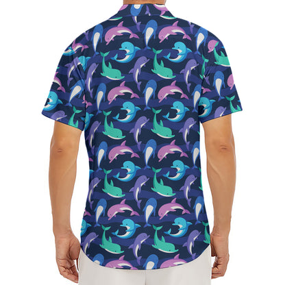 Colorful Dolphin Pattern Print Men's Deep V-Neck Shirt