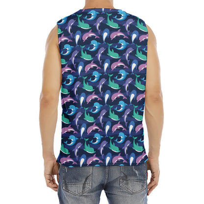 Colorful Dolphin Pattern Print Men's Fitness Tank Top