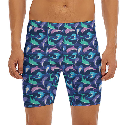 Colorful Dolphin Pattern Print Men's Long Boxer Briefs