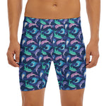 Colorful Dolphin Pattern Print Men's Long Boxer Briefs