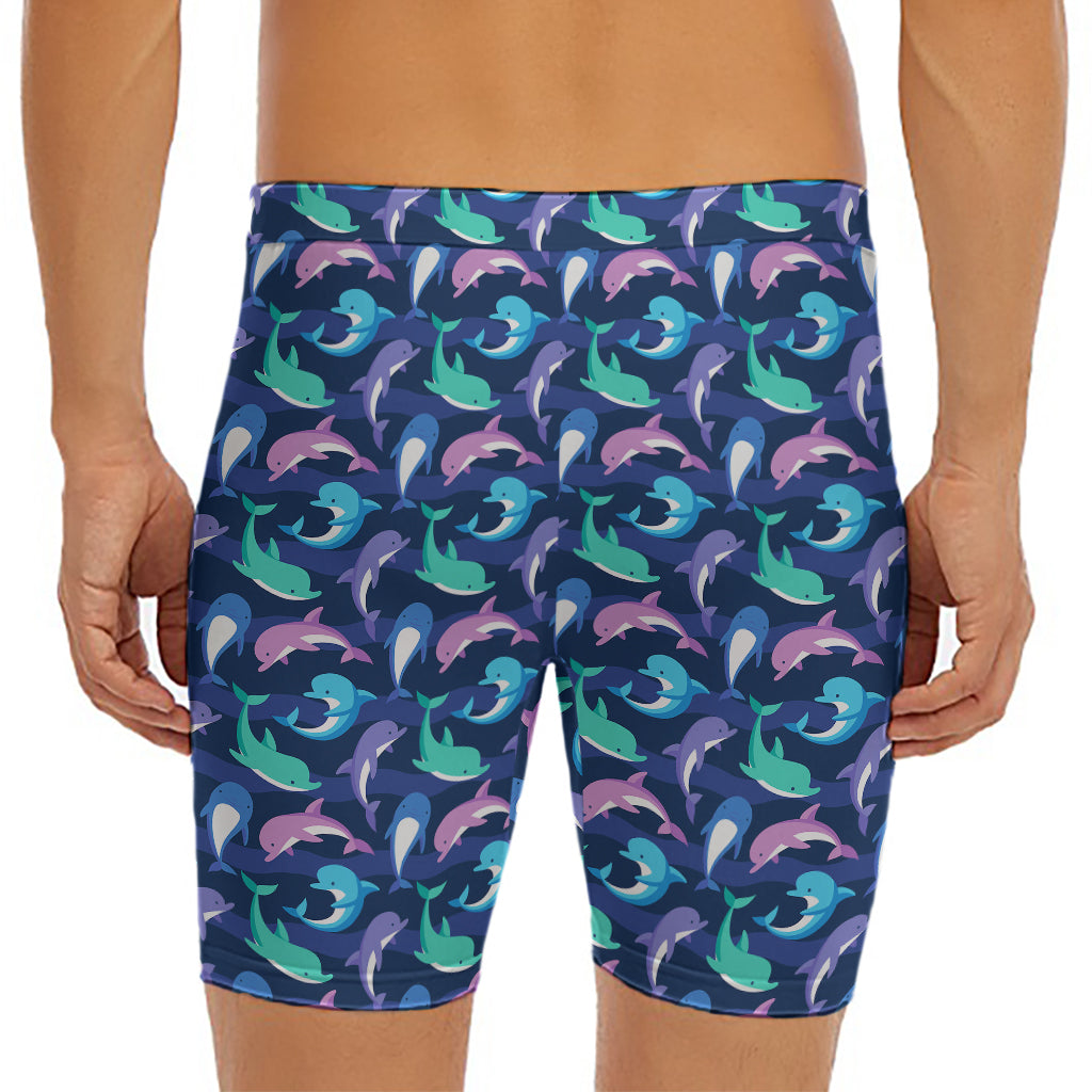 Colorful Dolphin Pattern Print Men's Long Boxer Briefs