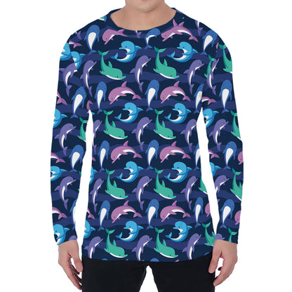 Colorful Dolphin Pattern Print Men's Long Sleeve T-Shirt