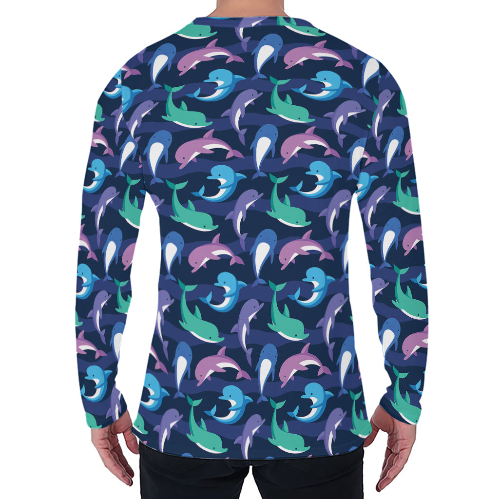 Colorful Dolphin Pattern Print Men's Long Sleeve T-Shirt