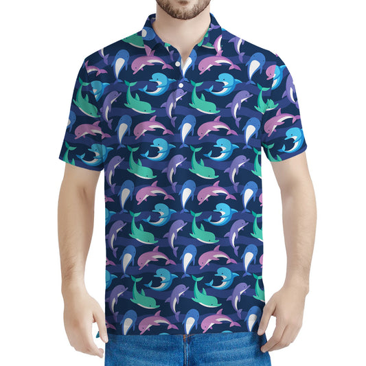 Colorful Dolphin Pattern Print Men's Polo Shirt