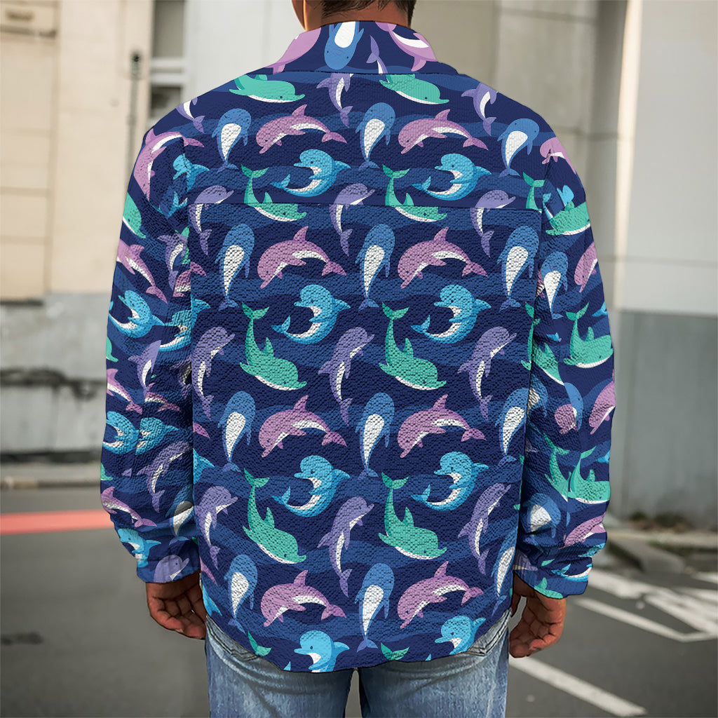 Colorful Dolphin Pattern Print Men's Shirt Jacket