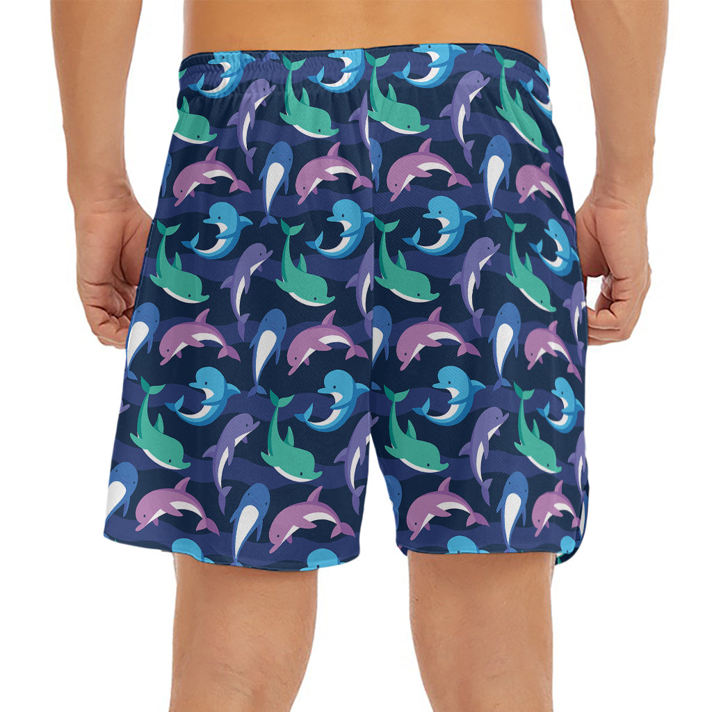 Colorful Dolphin Pattern Print Men's Split Running Shorts