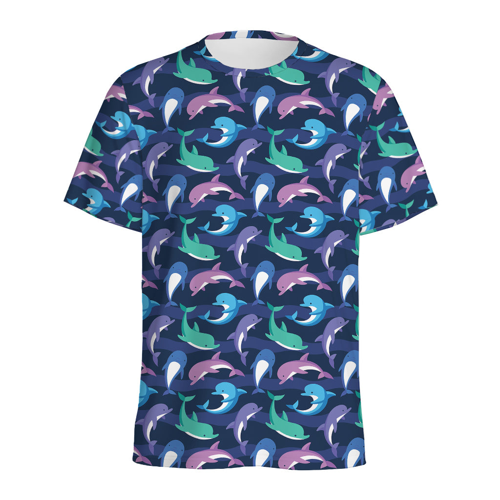 Colorful Dolphin Pattern Print Men's Sports T-Shirt