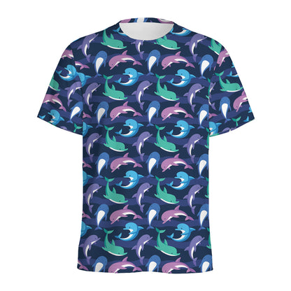 Colorful Dolphin Pattern Print Men's Sports T-Shirt