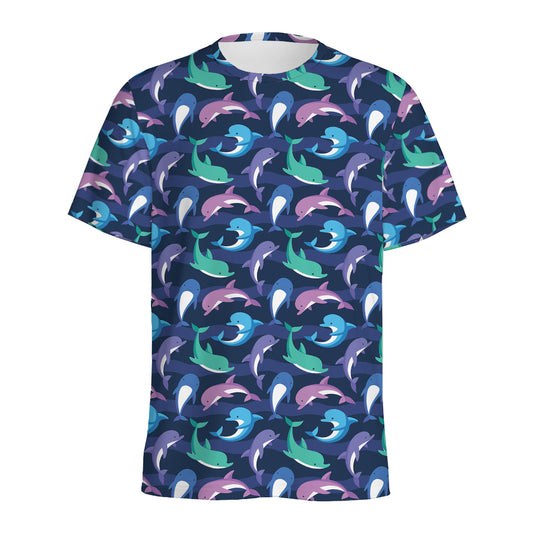 Colorful Dolphin Pattern Print Men's Sports T-Shirt