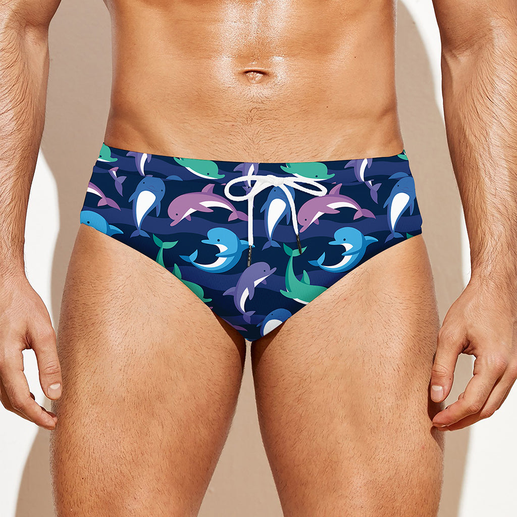 Colorful Dolphin Pattern Print Men's Swim Briefs