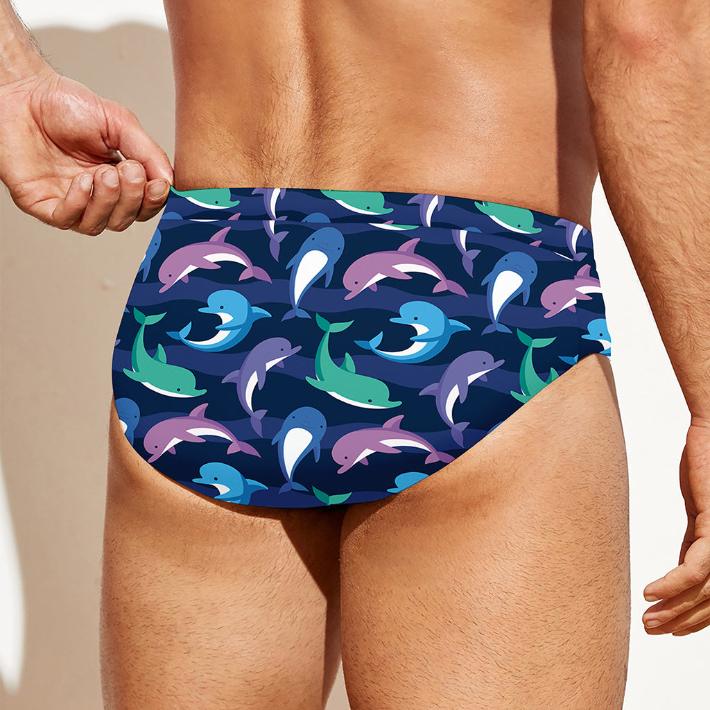 Colorful Dolphin Pattern Print Men's Swim Briefs