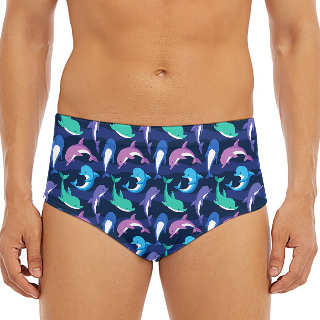 Colorful Dolphin Pattern Print Men's Triangle Swim Briefs
