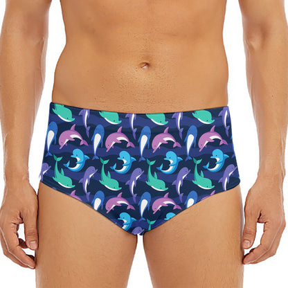 Colorful Dolphin Pattern Print Men's Triangle Swim Briefs