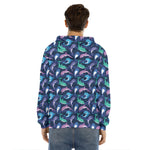 Colorful Dolphin Pattern Print Men's Velvet Pullover Hoodie