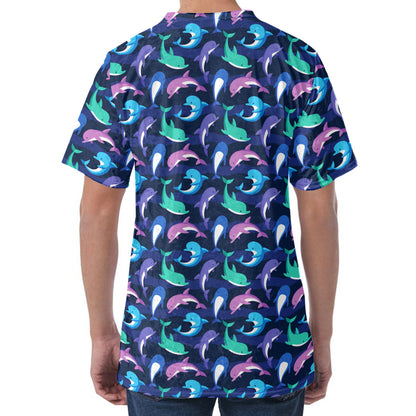 Colorful Dolphin Pattern Print Men's Velvet T-Shirt