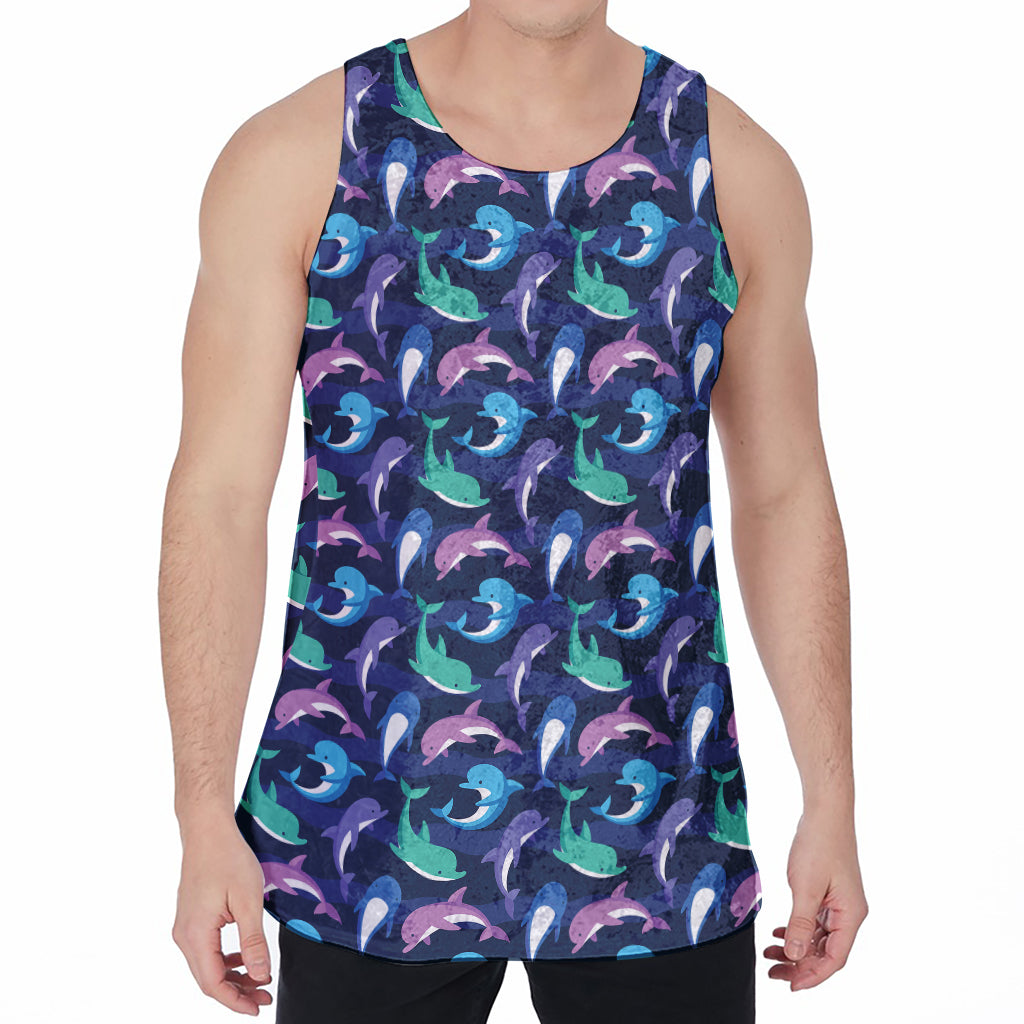 Colorful Dolphin Pattern Print Men's Velvet Tank Top