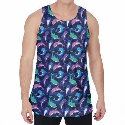 Colorful Dolphin Pattern Print Men's Velvet Tank Top