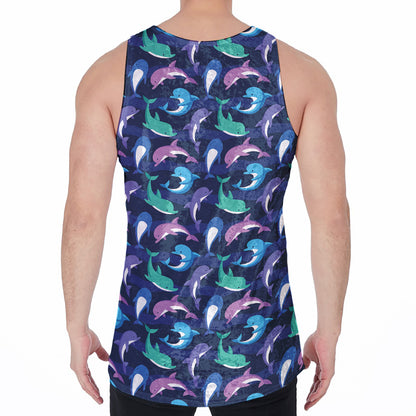 Colorful Dolphin Pattern Print Men's Velvet Tank Top