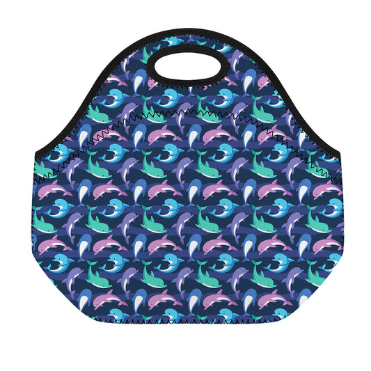 Colorful Dolphin Pattern Print Neoprene Lunch Bag