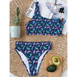 Colorful Dolphin Pattern Print One Shoulder Bikini Top